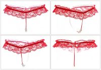 （情趣内衣）激情蕾丝开裆T裤女性低腰透明内裤蕾丝按摩开档性感丁字裤（红色）